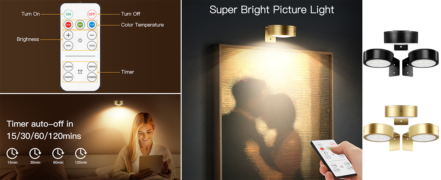 3PACK Battery Led Painting Light for Wall Art Wireless Picture Light