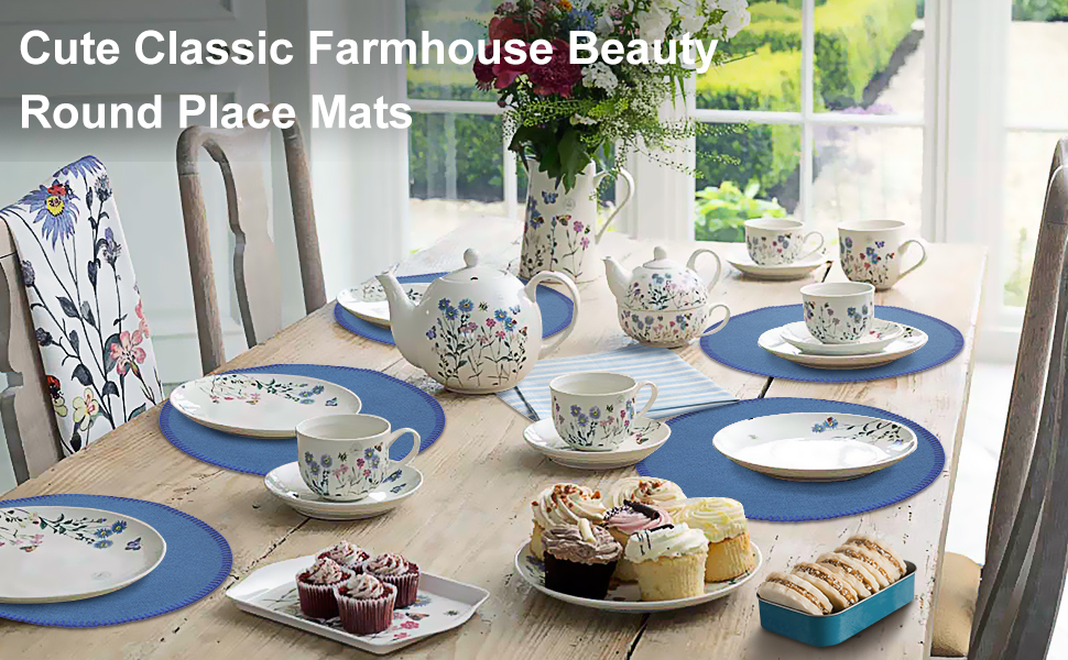 Rinpon Cloth Round Placemats Set of 8,Rustic Linen Type