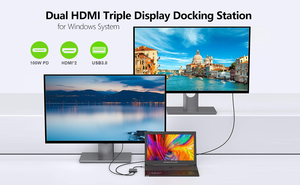 GOPALA Triple Display USB C Hub with Dual HDMI Hub Adapter, USB C to 2