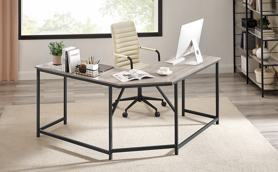 VASAGLE LShaped Computer Desk, Industrial Workstation for Home Office Study Writing