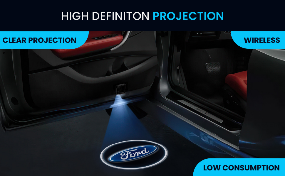 KINGSWAY Ford Shadow Light IR Projector Ghost Lamp, Ambient Light, 3D Welcome Design