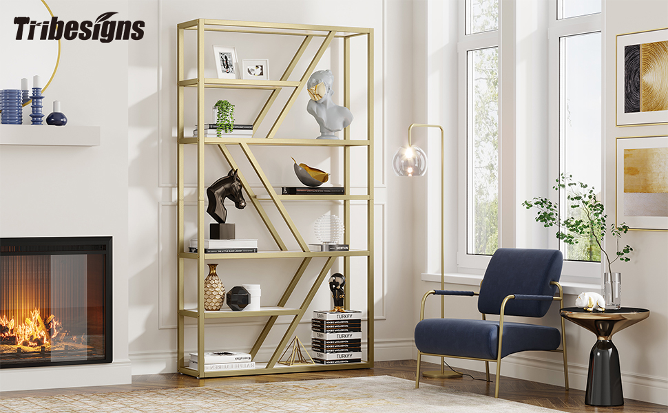 Tribesigns Gold Bookshelf, 7Shelves Modern Etagere