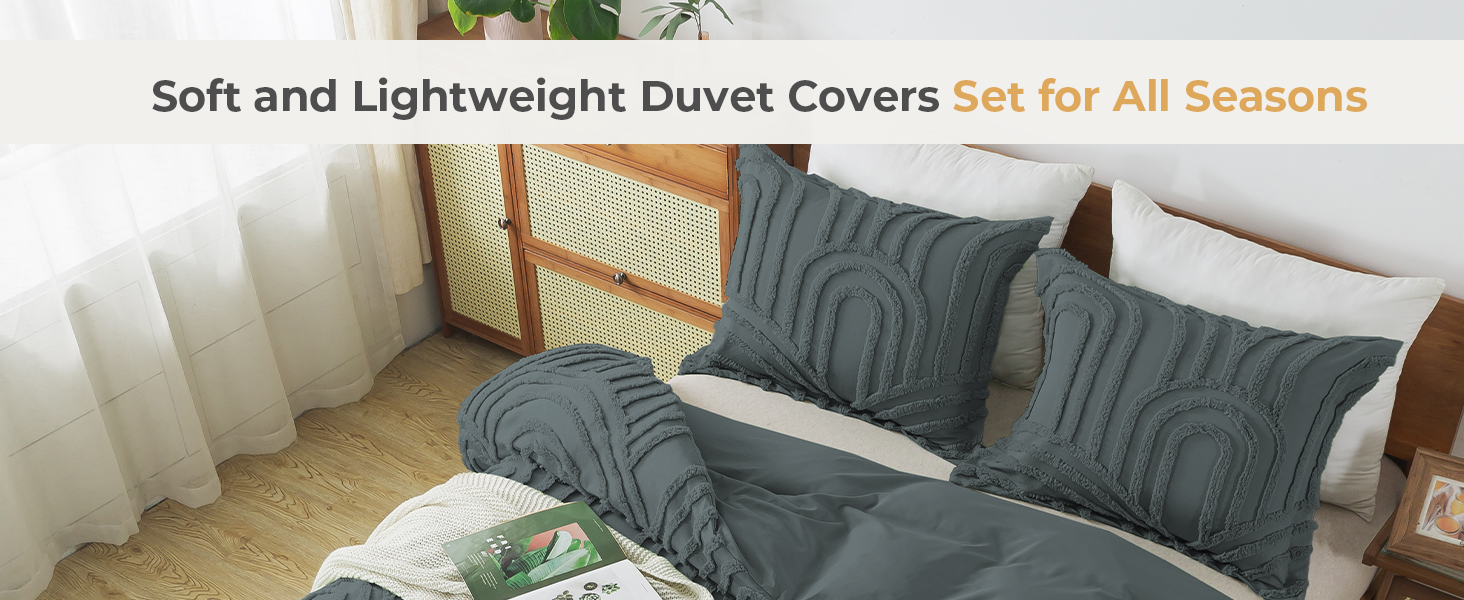 HYLEORY Boho Duvet Cover Full Size, Tufted Bedding Set for