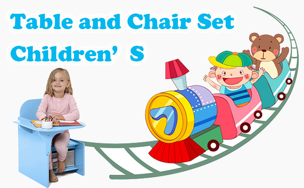 Rainbow Tree Kids Table and Chairs with Storage Bin Wooden Toddler