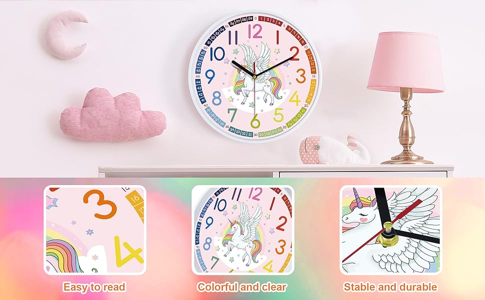 girls wall clock for kids room classroom