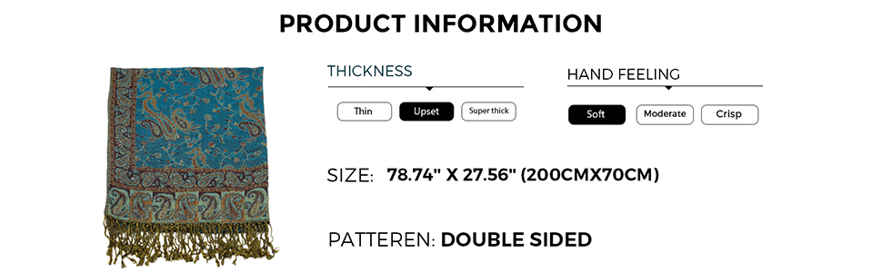 GLOWCHY Two Tone Rave Pashminas Paisley Shawl Wrap for Women Reversible Ethnic 79'' x 28'' Fringed