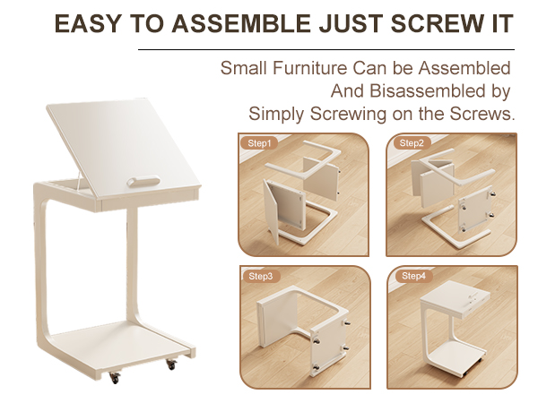 C shaped table for couch with castors