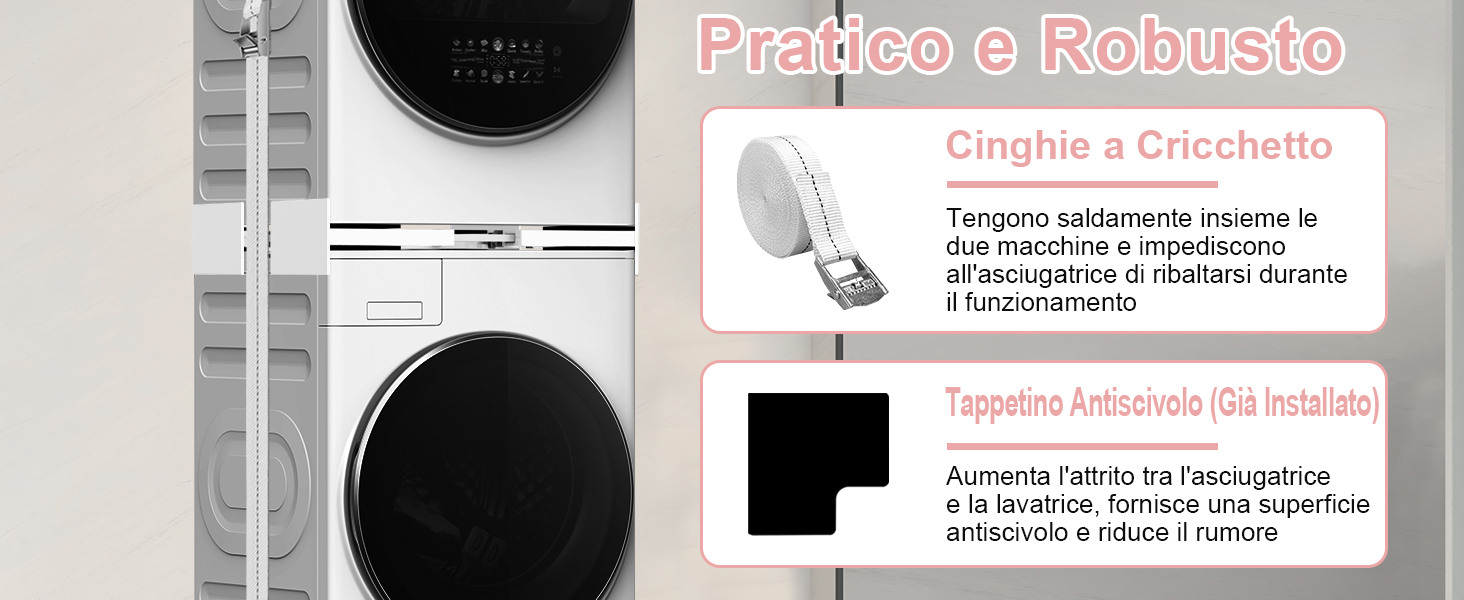Kit di sovrapposizione con cinghia a cricchetto per lavatrice e asciugatrice