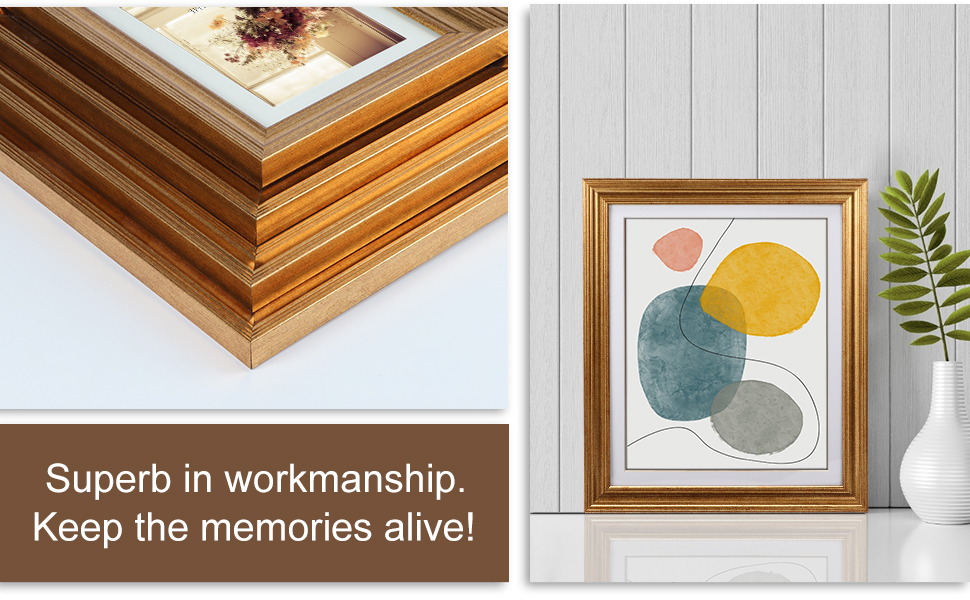 MEBRUDY 8x10 Picture Frames with Mat, Gold Photo Frames