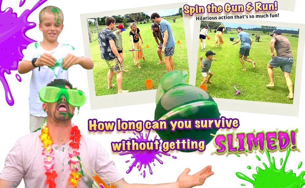 Slimeageddon slime gun reusable water balloon slimed backyard games family game night toy grenade