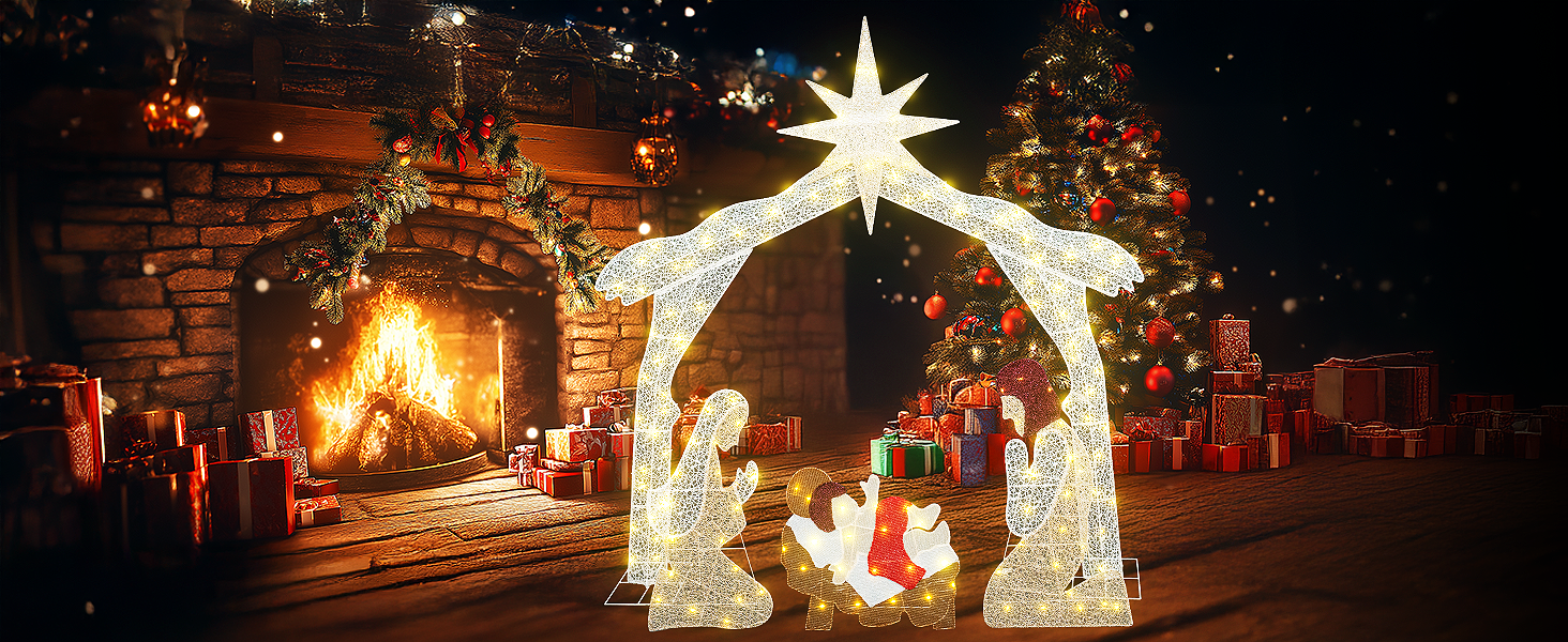 Recaceik Lighted Christmas Nativity Set Outdoor, 6Ft Holy