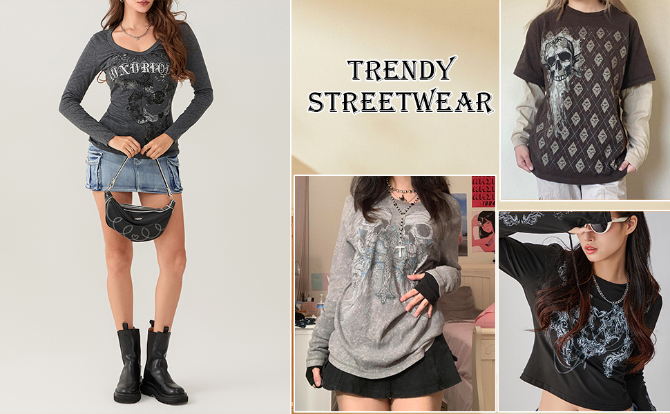 Y2K Grunge Clothes Vintage Gothic Graphic Long Sleeve Tee