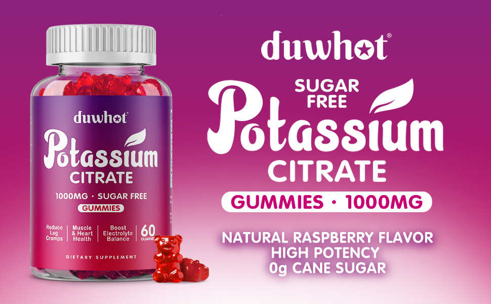 Potassium Citrate 1000mg Gummies, Potassium Supplement for Adults Women