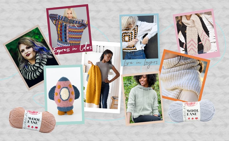 Pictures of items made with knitting yarn.