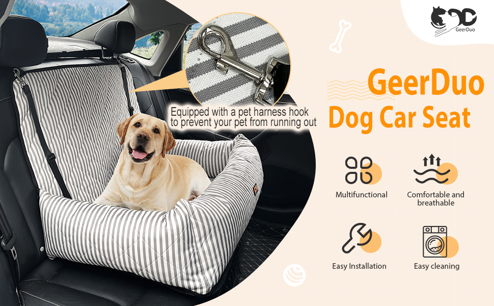 GeerDuo Dog Car Seat, Pet Booster Seat, Dog Seat Travel Bed for Medium Small Dogs