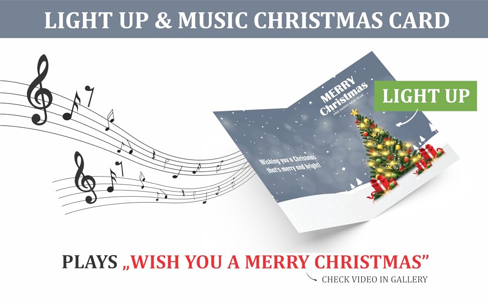 Christmas Tree, Santa LIGHTS & MUSIC Card Musical Card