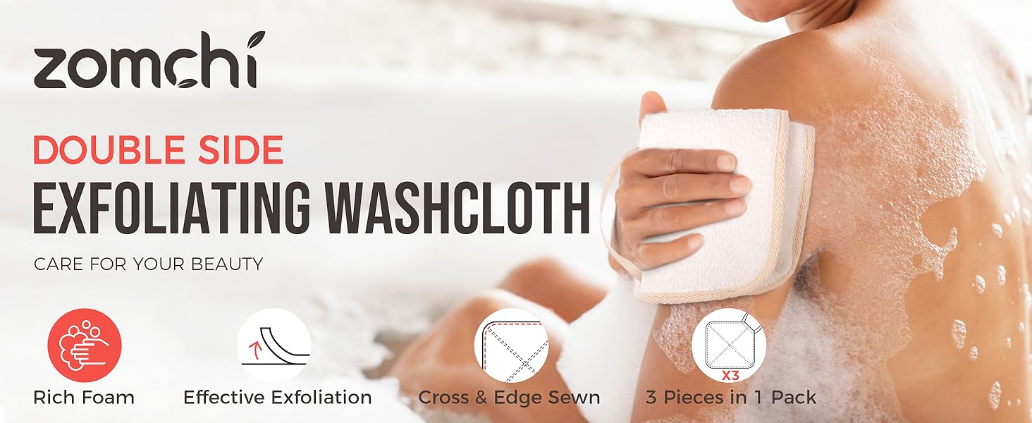 ZOMCHI Exfoliating Washcloth for Face and Body, Dual