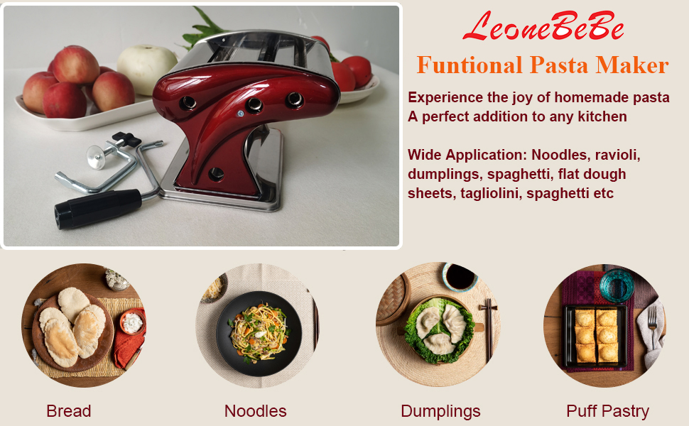 Stainless Steel Manual Noodle Maker with 2mm & 4mm Cutting Blades Durable Hand Crank Pasta Machine