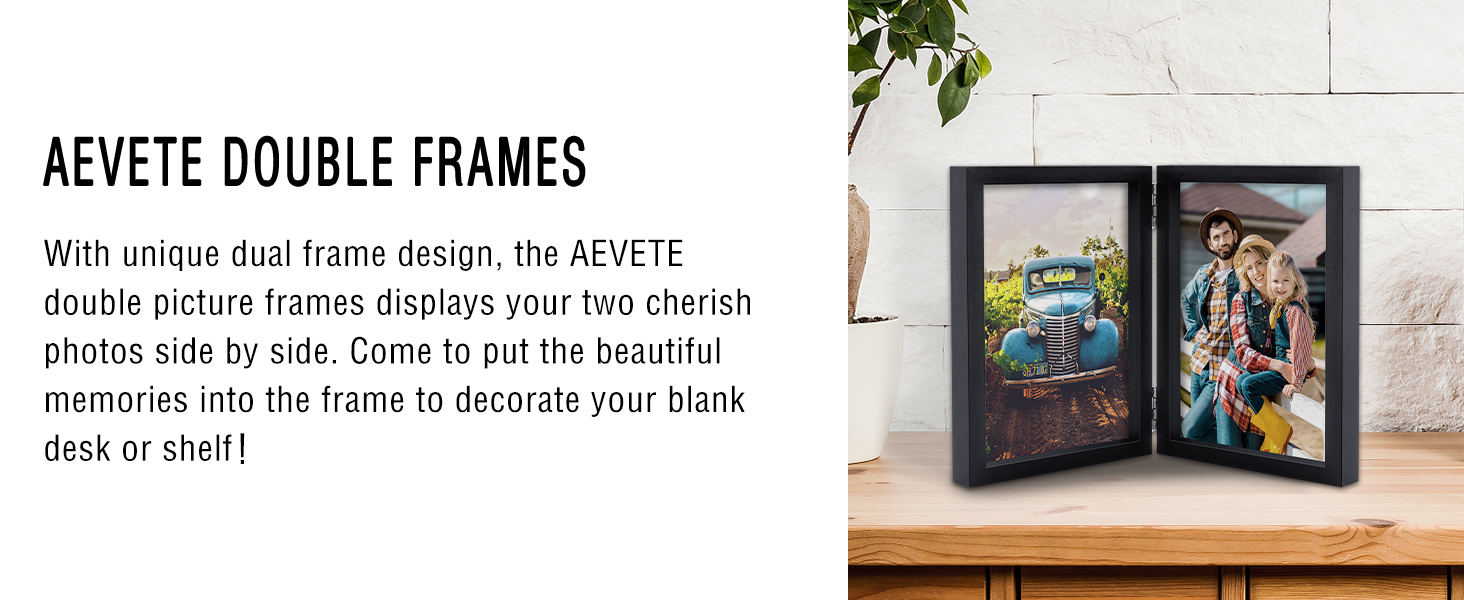 AEVETE 5x7 Picture Frames Double Hinged Wood Folding Photo Frames
