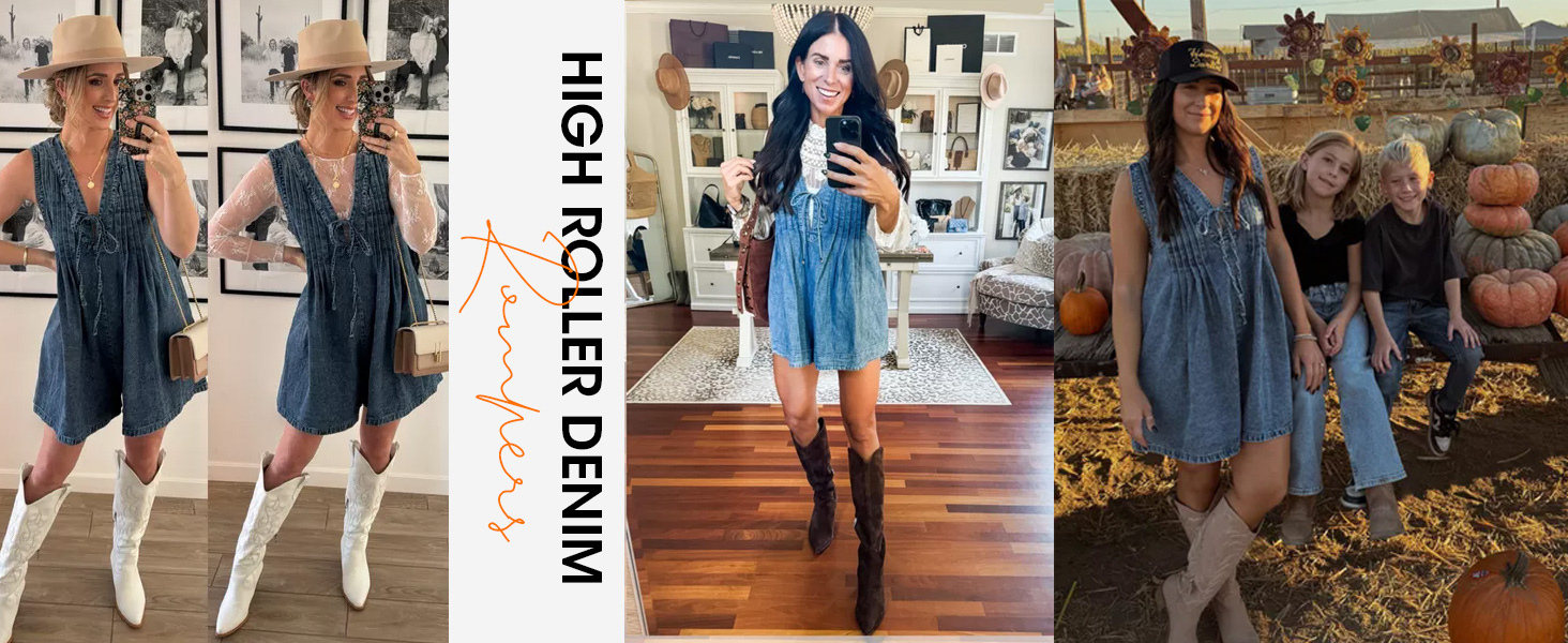 Sleeveless V Neck Shorts Denim Romper