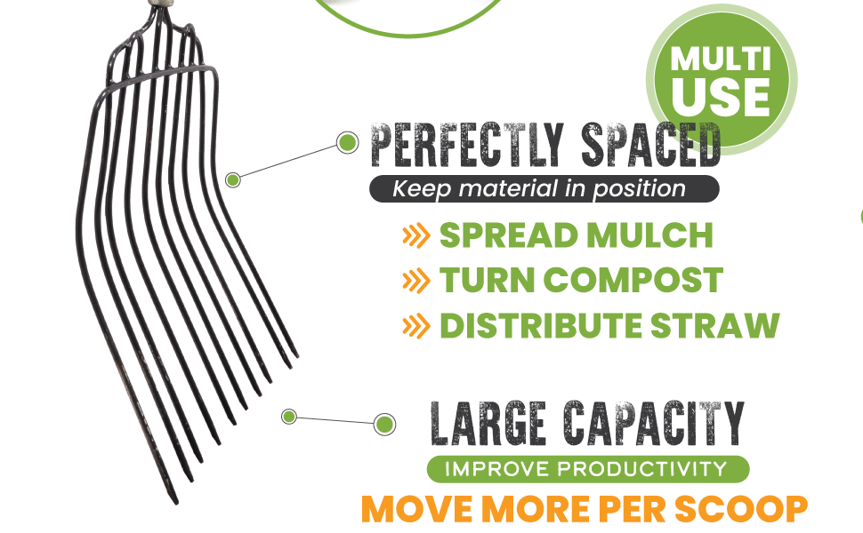 LOLLO WAVE Mulch Bedding Fork, 10Tine Manure Pitchfork