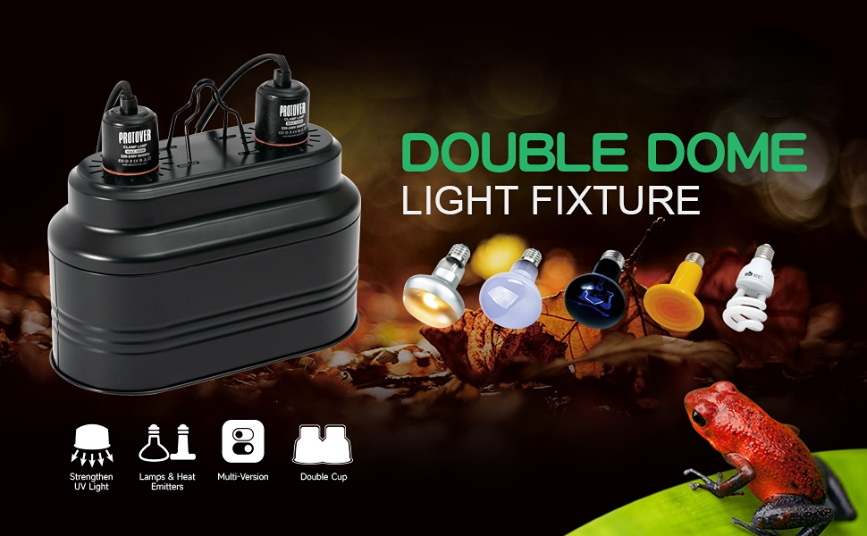 Protover Dual Dome Reptile Light Fixture for Reptile Heat