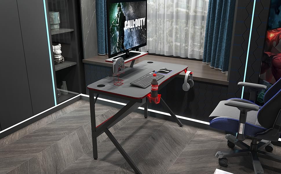 Gaming PC Computer Desk with Monitor Shelf,Home Office Desk