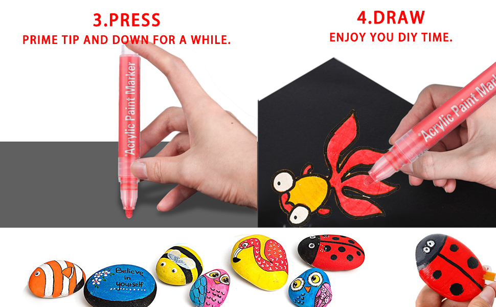 HUJUGAKO Red Paint Pen,12 Pack Acrylic Paint Marker Pens for Wood Black