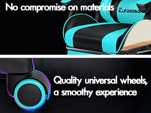 ELFORDSON Gaming Chair Lumbar Massage With Footrest, Cyan & Black 16 4-1