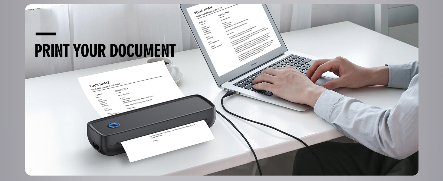 Small, portable travel printer for printing both documents and photos while traveling, with wireless capabilities and ease of use