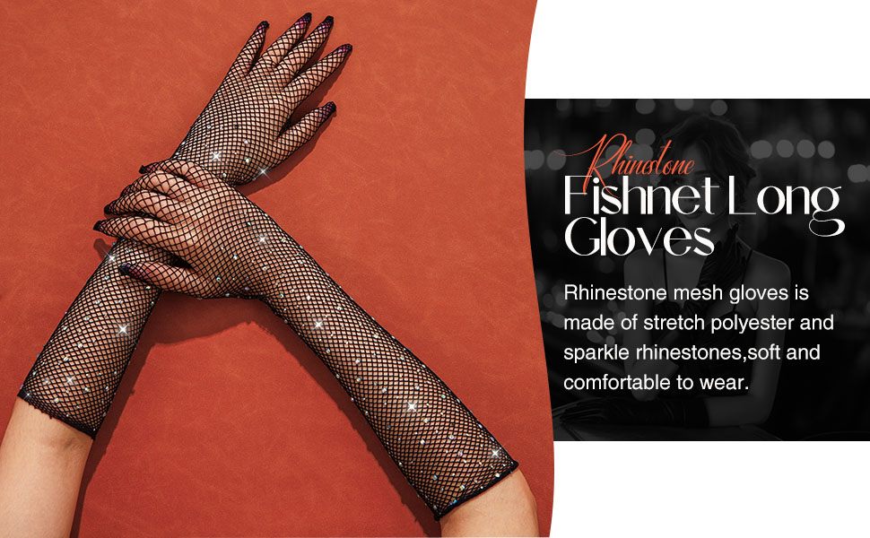 Amazon.com: GORTIN Rhinestone Fishnet Long Gloves Glitter