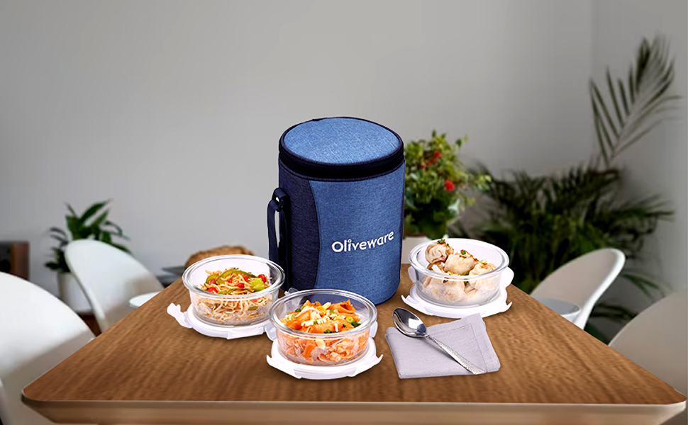 Buy SOPLOLIVEWARE Italian Glass Lunch Box with Steel Spoon & Napkin