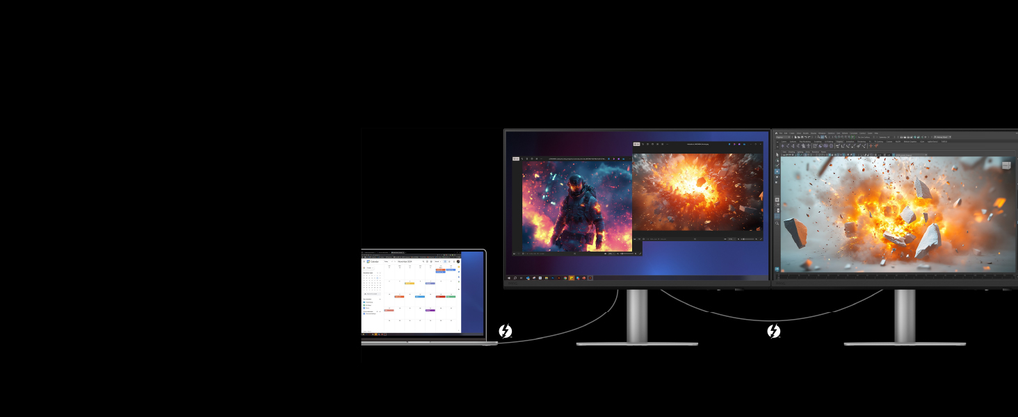 The Daisy chain extends your workspace to dual 4K 144Hz monitors, thanks to high-speed transfer.