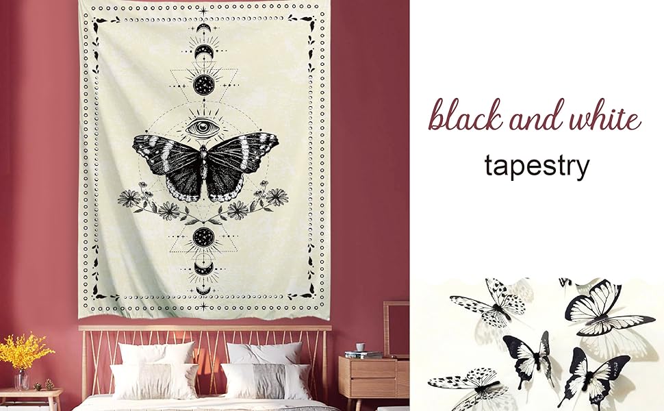 ORTIGIA Black and White Tapestry Butterfly Tapestry Wall Hanging