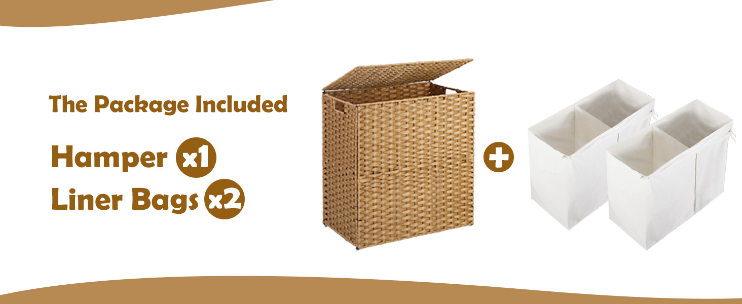 Greenstell Laundry Hamper with Lid, No Install Needed 90L 2 Sections