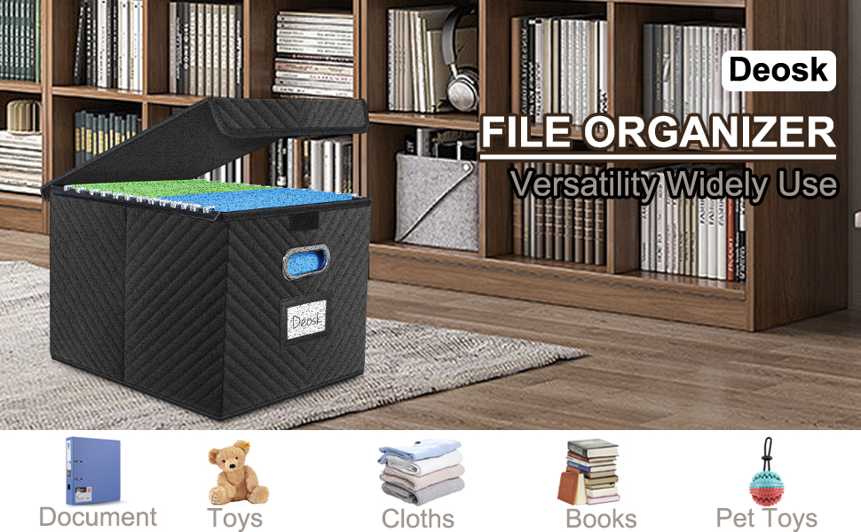 Deosk File Organizer Box with Lid, Portable File Box Hanging File Folder Organizer