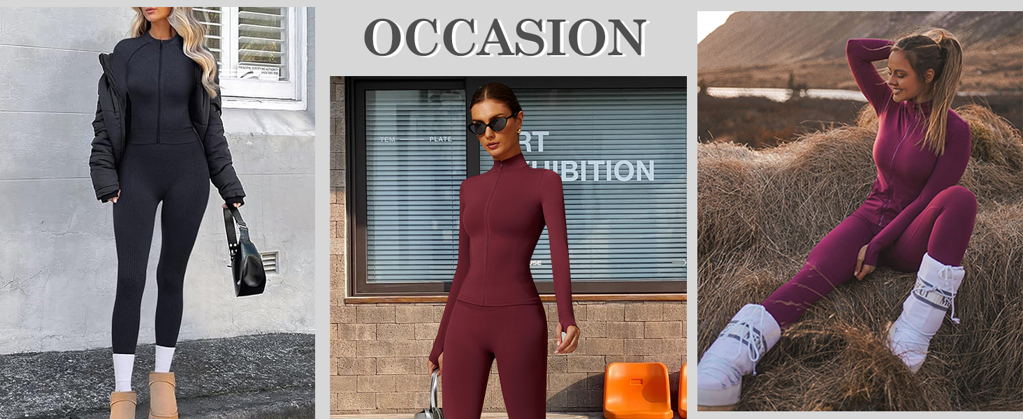 Women's 2pcs Gym Sets Tracksuit Sweatsuit Yoga Suit Long Sleeve Activewear Zip Up Top Workout Leggings Fitness Clothing 16 Tracksuit sets