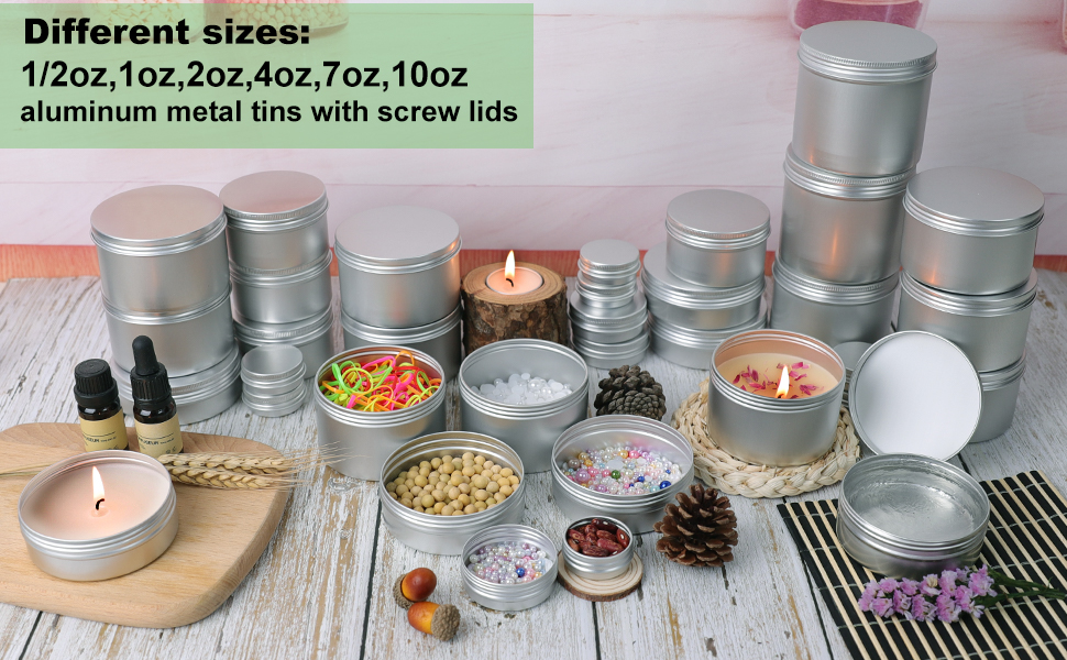 OBKJJ 102 Pack Round Cans with Screw Lid 1 Oz Aluminum Metal Tins DIY Food Candle