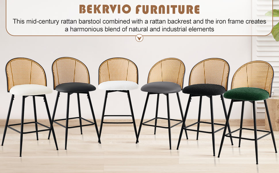 Bekrvio Counter Height Bar Stools Set of 2, 360° Swivel Upholstered