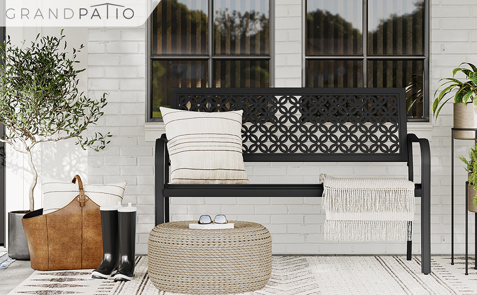 Grand Patio Metal Garden Bench Black