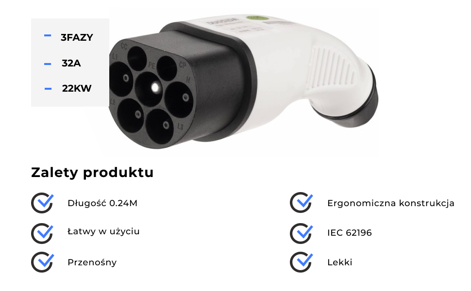 アクセサリー GUWIEYG EV CHARGER ADAPTOR Adapter Ładowania EV Charger Typ 2 EU do Typ 1 USA 32A 7.2KW