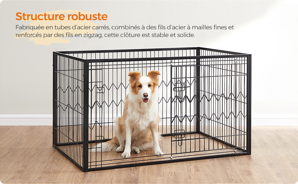 FEANDREA Parc Pour Chien, Clôture, Enclos, Cage, 4 Panneaux Rectangulaires, Porte Coulissante Avec Doubles Verrous, 122 X 80 X 70 Cm, Pour Intérieur, Chiens, Lapins, Noir Par Songmics PPK003B01 12 1