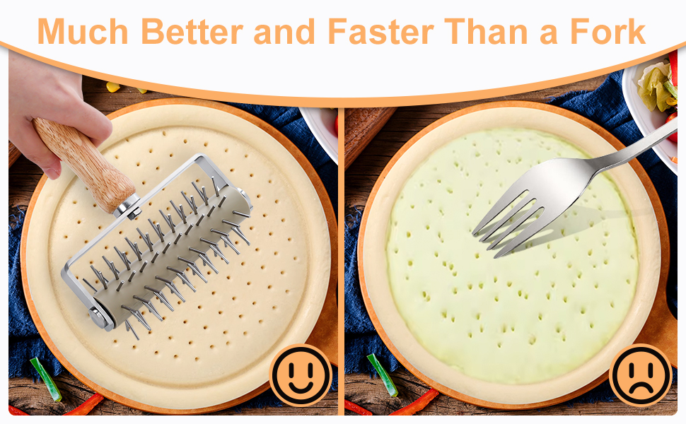 JuyVerq Pizza Dough Docker Roller Wood Handle Stainless Steel