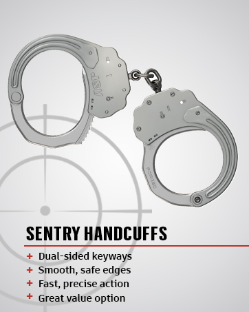 ASP handcuffs security gear. Text reads: Dual keyways and computer-designed forged frames.