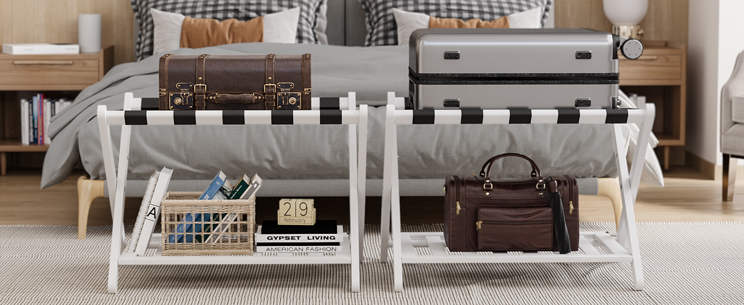 Smart FENDEE Fully Assembled White Luggage Racks Set of 2