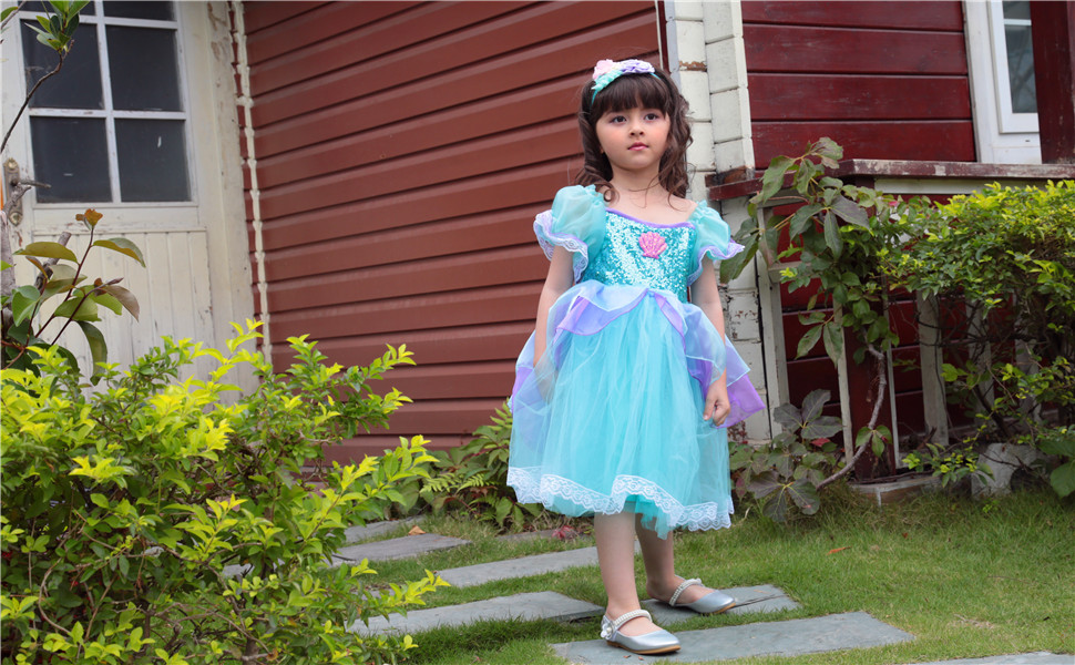 Amazon Axaxa アリエルドレス 子供 リトル マーメイドブレス コスプレ キッズコスチューム ワンピース プリンセスドレス イベント 舞台服 ステージ衣装 クリスマス ハロウィン 変装 誕生日 演出 仮装 プレゼント アリエル 110 アリエル 110 キッズコスチューム