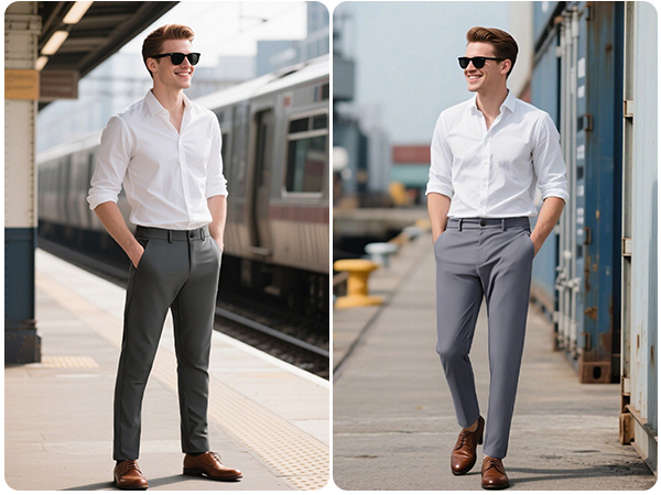 Plaid&Plain Men's Slim Fit Dress Pants Stretch Dress Pants