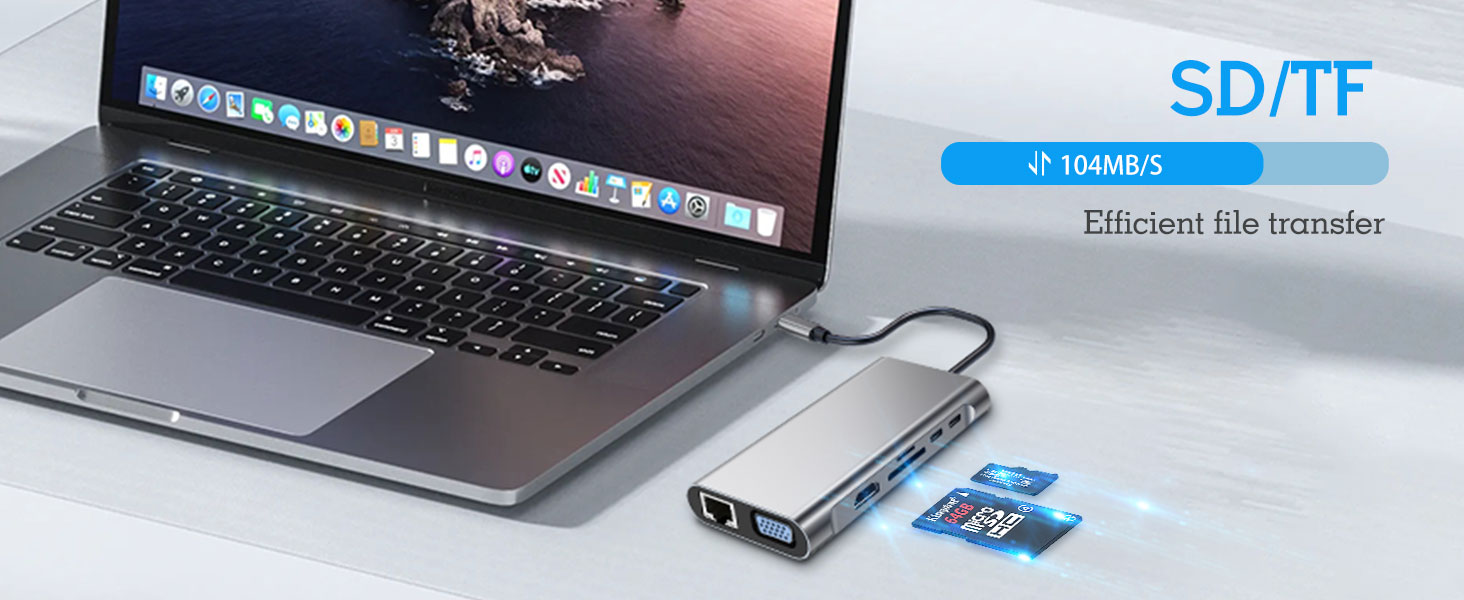 USB C HUB 12 in 1 mit Kabellosem Laden, Docking Station Adapter mit 4K-HDMI, VGA, RJ45 Ethernet