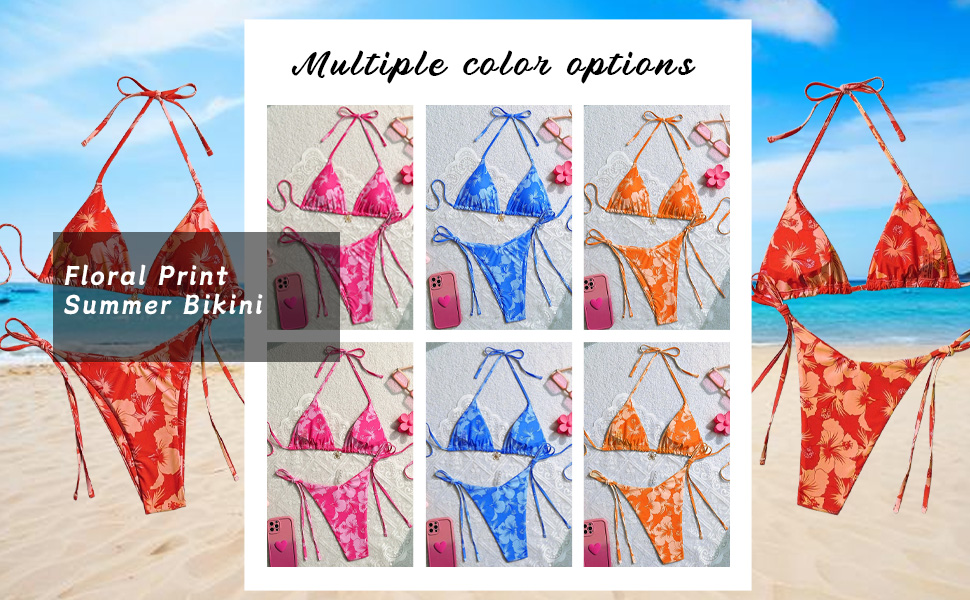 Floral Print Knot Bathing Suit Bikini Set