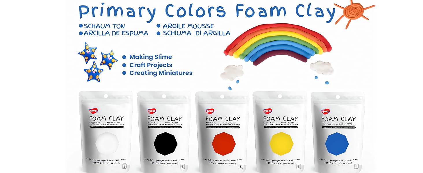 BOHS Foam Modeling Clay 500g(18 OZ), 5 Primary Colors, Squishy, Air